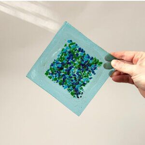 Aqua Blue Pebble Textured Vintage Contemporary Geometric Dish | Catchall | Plate